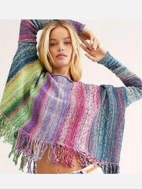 FREE PEOPLE Radiate Pullover Oversize Vibrant Knit Fringe Sweater NWT XS SRP$228